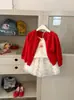 Ropa Infantil Zhili 26 Colección Otoño Niñas Pequeñas Chaqueta Cardigan Tejida Delgada Estilo Coreano con Elegante Falda Media de Gasa con Pastel