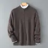 Amazon Invierno Nuevo Suéter Cardigan de Punto Casual de Lana Pura con Cuello Medio Alto y Cremallera Engrosado para Hombre