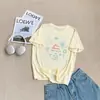 Camiseta Curta Estampada com Laço em Lyocell, Fina, Respirável, Branca, Top Casual Solto Refrescante de Verão