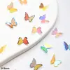 Adesivo de unha decorativo de diamante para unhas com borboleta de resina mini transparente com banho de cor Aurora tridimensional e laço pequeno - Pacote de material de diamante