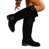 Botas holgadas cálidas de invierno 2025 para mujer, nuevas, transfronterizas, talla grande, gamuza, forro polar, puntera redonda, hebilla de cinturón