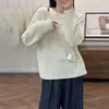 Suéter grueso de punto trenzado, cuello redondo, estilo coreano, corte holgado, 100% lana para mujer, diseñado para estilizar, moderno y versátil como capa base