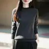 Nueva Colección Otoño/Invierno 2026: Top de punto de mezcla de lana y lana de yak con cuello semi-alto, Camiseta base de color liso