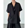 Camisa de manga corta de diseño a medida estilo chino nuevo estilo Yamamoto para hombre, fina de verano, color liso oscuro, top tipo dos piezas falso con cuello
