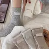 Calcetines de punto doble suave de cachemira para Otoño e Invierno para Mujer, a media pantorrilla, estilo coreano Ins College, calcetines largos apilados suaves