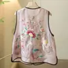 Colete Chinês de Organza para Mulheres, Colete Sem Mangas Fino Estilo Tang Bordado em Seda de Amora, Top de Seda Sem Mangas, Verão