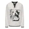 Moletom falso duas peças subcultura Y2K para homens e mulheres, outono e inverno, estampa de castelo de cavaleiro, camisa henley de corte solto, blusa de manga longa