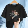 2313 # Algodão Puro Meninas Verão Novo Desenho Animado Casual Manga Curta Estiloso Gola Redonda Camiseta Top para Crianças Maiores