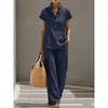 Conjunto cruzado europeo y americano para mujer, estilo casual perezoso, cárdigan de manga corta y pantalones largos, color liso