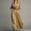 2026 Amazon Comercio electrónico transfronterizo europeo y americano Ropa de mujer color liso elegante vestido camisero largo con botones y mangas largas