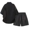 Ropa de trabajo de verano camisa de manga corta traje deportivo para hombres, camisa holgada fina de seda helada y pantalones cortos conjunto casual de dos piezas para hombres