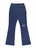 Calça Jeans Flare Rasgada de Cintura Alta Tk0636 para Mulheres, Calça Flare Elástica Slim-Fit, Calça Tendência Comprida