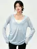 Sudadera con capucha para fitness para mujer, jersey de cuello en V, manga larga, holgada, adelgazante, caída, ligeramente transparente, ropa exterior de otoño, conjunto de pantalones de yoga, ropa para mujer