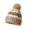 Gorro tejido de lana cálido estilo Fair Isle con pompón para mujer, otoño e invierno, engrosado, forrado de polar, protector de orejas, venta al por mayor