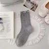 Calcetines tobilleros para mujer, algodón puro, suaves y cómodos, estampado floral pequeño, con volantes en el tobillo, ribete de encaje y detalles de malla, estilo coreano, absorben el sudor, calcetines de algodón nuevos, transpirables