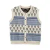 Nuevo chaleco de punto jacquard de estilo coreano, holgado, adelgazante, de cuello redondo para mujer, un top casual versátil. 13545
