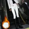Calça Jeans de Veludo Branca para Mulheres 2025 Nova Cintura Alta Skinny de Inverno Espessada Elástica Apertada Calça Lápis para Pés Pequenos