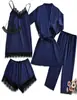 Roupa Íntima Sexy Explosões Europeias e Americanas Renda Sexy Alça Fina Shorts de Renda Calças Cardigã Robe de Dormir Conjunto de Cinco Peças Roupas para Casa