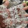 Encaje de encaje con cuentas bordado de flor blanca fresca de cinco pétalos de 3-4 cm de ancho ribete de malla de encaje DIY para ropa infantil