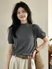 Camiseta de punto elegante de manga corta y cuello medio alto estilo coreano para mujer, nuevo modelo de verano 2026, corte holgado, adelgazante, jersey de hombro normal