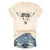 Amazon eBay tienda independiente moda casual para mujer patrón de cabeza de vaca flor estrella algodón manga corta camiseta camisa base para exportación