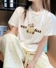 Camiseta de Algodón de Manga Corta para Mujer en Verano Estilo Coreano Holgada Cuello Redondo Estampado a la Moda Versátil Estilo Ins Top Ropa de Mujer de Moda Exportación