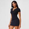 Ropa de Yoga para Mujer Traje Camiseta Deportiva de Manga Corta Cintura Ceñida Top de Cuello en V Elástico Secado Rápido Falda Corta Exterior Ropa de Fitness