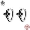 Brinco de Argola Evelle Retro Elegante Flor Preto e Branco Prata Esterlina s925 Oxidado Versátil Joia Brincos para Mulheres