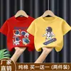 Camiseta de Manga Corta de Algodón Puro para Niños, Tallas Mediana y Grande, Nuevo Estilo Verano 2026, Top Elegante con Estampado de Dibujos Animados