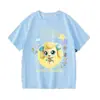 Camiseta Manga Curta Fofa e Adorável para Meninas, Top de Algodão Puro Desenho Animado em Formato de Coração Fofo, Camiseta Básica de Verão para Menininhas