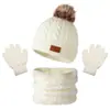Fábrica de gorros de punto, bufandas y guantes para niños de Europa y América transfronterizos, gorros de bebé con bola de pelo de otoño e invierno de tres piezas en stock