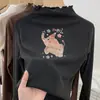 Camiseta de Manga Larga de Cuello Alto para Niña Estilosa Ropa de Otoño/Invierno Infantil De Rong Capa Base Cálida Top Versátil con Volantes