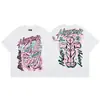 2025 Camiseta Casual Holgada Retro de Manga Corta Unisex Tendencia Americana High Street Estrella del Infierno Infierno Estampado Pesado