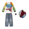 Traje de hiphop infantil meninas top solto calças jeans peido cortina terno meninos hip-hop moda infantil terno