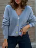 Cárdigan de Punto Adelgazante con Cuello en V Transfronterizo Europeo y Americano para Mujer 2026 Nuevo Estilo Otoño Ropa para Mujer Suéter de Temperamento Abrigo Top para Mujer