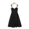 Vestido Feriado Francês Retrô Gola Quadrada Design Tridimensional de Anel de Aço Senso Cintura Justa Plissado Saia Evasê Fenda no Joelho Verão