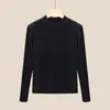 Camisa Básica Feminina de Mistura de Lã Tencel 2026 Nova Outono Inicial Gola Alta Manga Longa de Algodão Modal Top Camiseta para Mulheres