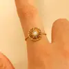 Anillo Abierto de Girasol 18K Oro Acero Inoxidable Transfronterizo Europeo y Americano para Mujer, Anillo de Joyería de Acero de Titanio que No se Desvanece, Versátil