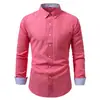 2026 Comercio Exterior Transfronterizo Moda Casual de Primavera y Otoño para Hombre Camisa de Manga Larga de Color Sólido con Cuello Estampado de Moda para Hombre