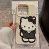 Capa de Celular Preta Onda Legal Ponto Kt Cat Apple 15Pro Max iPhone16 Couro 14 Padrão Lichia 13 Fofa 12 Macia