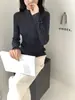 Suéter de lana fina para mujer con patrón de onda de agua y rosas, cuello semi-alto, modelo nuevo 2026, top base de punto de manga larga para mujer