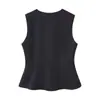 Ropa de Mujer Transfronteriza 2025 Nueva Moda Otoño Versátil Elegante Aspecto Adelgazante de Cintura Traje Chaleco Chaleco Top de Cuello Redondo