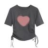 Camiseta feminina de algodão puro estilo hot girl com cordão e cintura justa, manga curta, dopamina, top curto slim fit