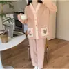 Ropa de Casa Nueva para Mujer Otoño e Invierno, Ropa de Casa de Felpa Jacquard para Mujer, Pijamas de Terciopelo Coral para Otoño e Invierno que se Pueden Usar Afuera Trajes de Cárdigan