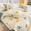 Conjunto de Lençol e Capa de Edredom Quatro Peças Estilo Pastoral Fresco e Simples, Algodão Lavado Conjunto de Cama Três Peças Estilo Floresta para Dormitório Estudantil Cama de Solteiro