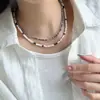 Moda Europea y Americana Retro Simple Elegante Combinación Perfecta Collar de Cuentas de Lapislázuli Cadena de Clavícula Apilada de Lujo Ligero Gama Alta para Mujeres