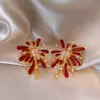 Pendientes de Corazón con Fuegos Artificiales Rojos de Año Nuevo y Circonita para Mujer, Pendientes Versátiles de Estilo Vintage, Pendientes de Lujo Ligero de Alta Gama al por Mayor