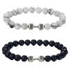 Pulsera de Pareja Transfronteriza Caliente Blanco y Negro Traje Pulsera con Colgante de Mancuerna Blanco Turquesa Negro Mate Pulsera con Cuentas de Turquesa Mancuerna