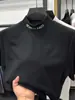 Camiseta de Terciopelo de Manga Corta Doble Cara para Hombre en Otoño e Invierno con Letra Cuello Medio Alto Camiseta Interior Cálida Cepillada Top de Manga Corta