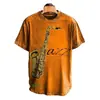 Camiseta Masculina com Gola Redonda e Manga Curta, Estampa Digital 3D Personalizável com Padrão Jazz Transfronteiriço, disponível para atacado a partir de uma peça